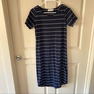 Modest Navy and White Striped T-shirt Dress